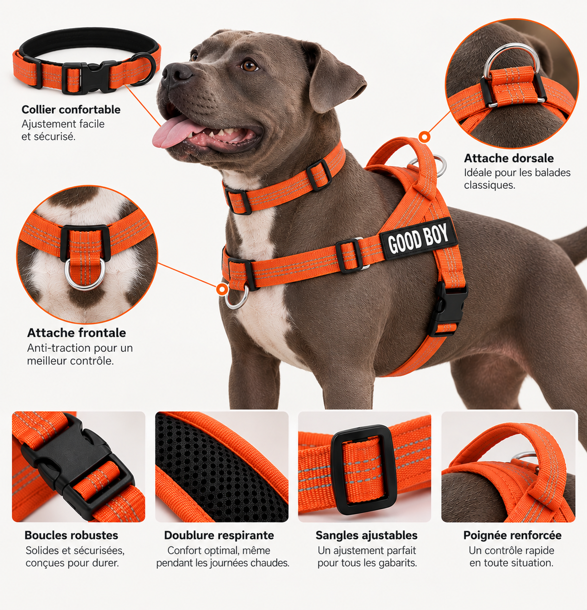 Pack Promenade Anti-Traction Milo Paws - Attache 1 Clic, Double Anneau Frontal & Dorsal